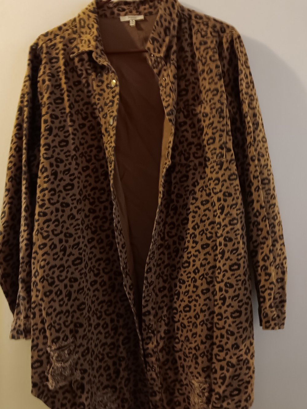JODIFL Leopard Print Distressed Jacket in Brown and Black Medium